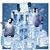 Happy penguins on ice cubes icon